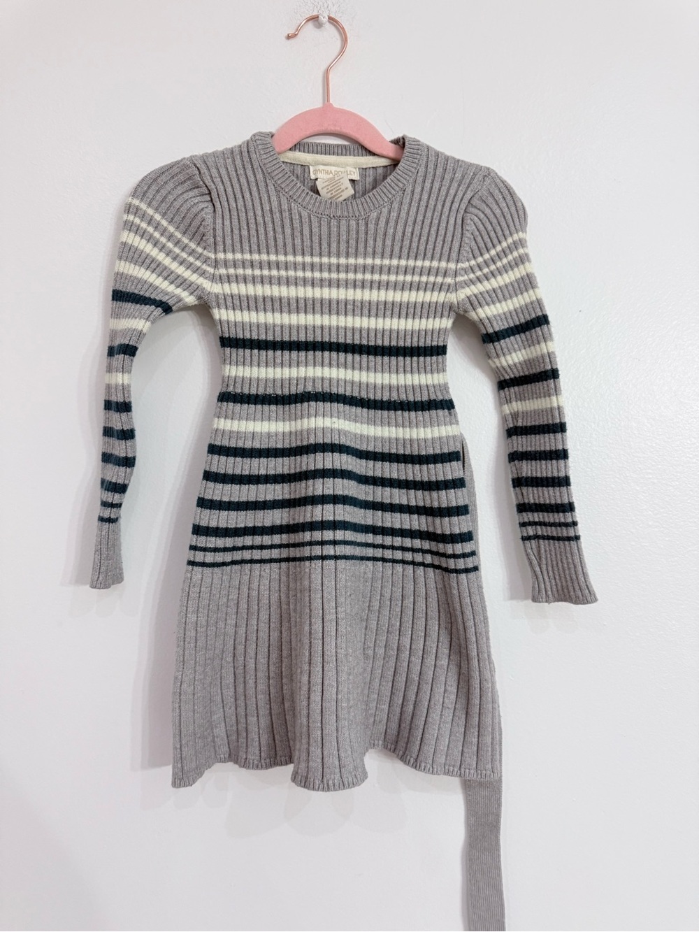 Cynthia Rowley Gray, Cream & Dark Gray Striped Rib-Knit Sweater Dress